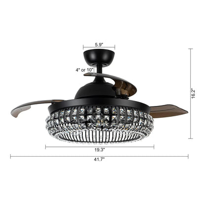 42" Modern Downrod Mount Crystal Ceiling Fan with Lighting and Remote Control