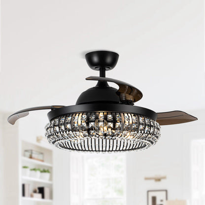 42" Modern Downrod Mount Crystal Ceiling Fan with Lighting and Remote Control