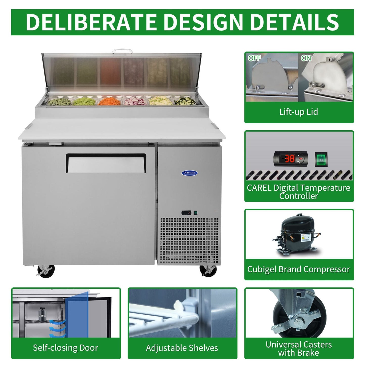 44" Commercial Pizza Prep Table With Built-In 11 Cu.Ft. Refrigerator (SAK09621)