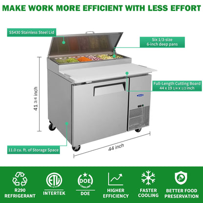44" Commercial Pizza Prep Table With Built-In 11 Cu.Ft. Refrigerator (SAK09621)