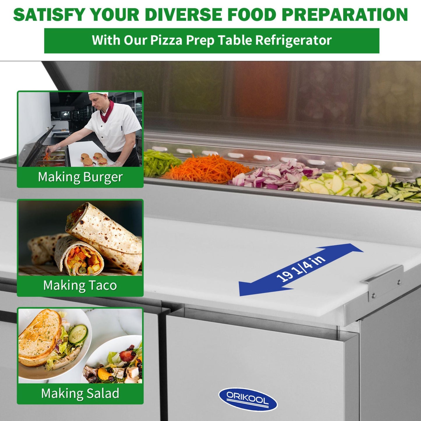 44" Commercial Pizza Prep Table With Built-In 11 Cu.Ft. Refrigerator (SAK09621)