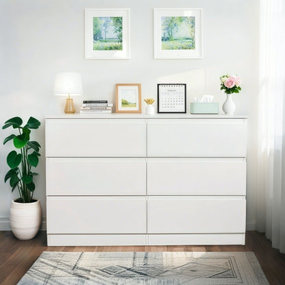 6 Drawer Dresser With Spacious Countertop And Concealed Handles