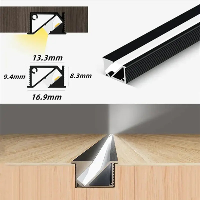 45 degree led aluminum profile corner trim kitchen backlight