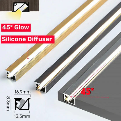 45 degree led aluminum profile corner trim kitchen backlight