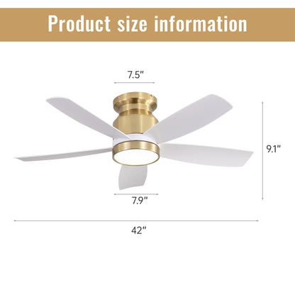 Flush Mount Ceiling Fan With LED Light 22W And Remote Control Blades / Body, DC Motor