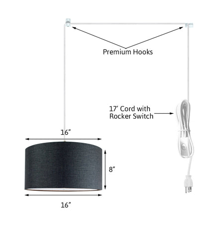 16"W 2 Light Swag Plug-In Pendant  Granite Gray with Diffuser White Cord