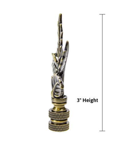 Leaves Lamp Finial Antique Brass Metal 3"h