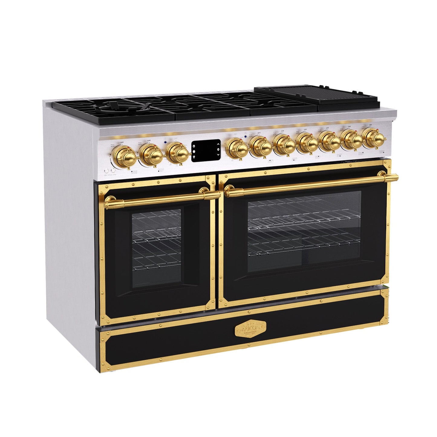 48“ Freestanding Custom Gas Range with 8 Sealed Burners Cooktop, Rapid Convection Oven, Natural Gas/LP Convertible - AK-G48N05A-1