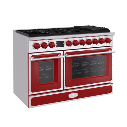 48“ Freestanding Custom Gas Range with 8 Sealed Burners Cooktop, Rapid Convection Oven, Natural Gas/LP Convertible - AK-G48N05A-1