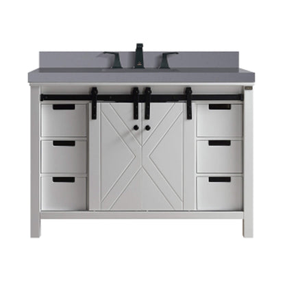 Nuvia White Bathroom Vanity With Gray Quartz Top And Faucet Set (SAK40685)