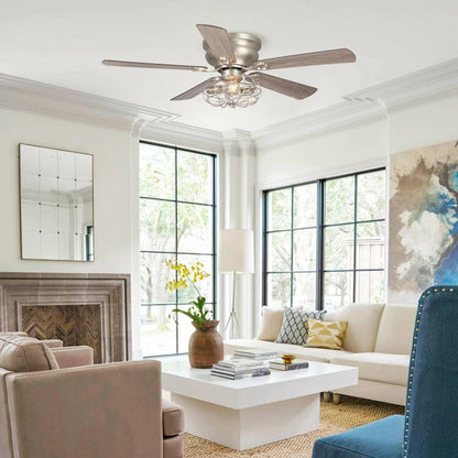48" Thurber Industrial Satin Nickel Flush Mount Reversible Ceiling Fan with Lighting and Remote Control