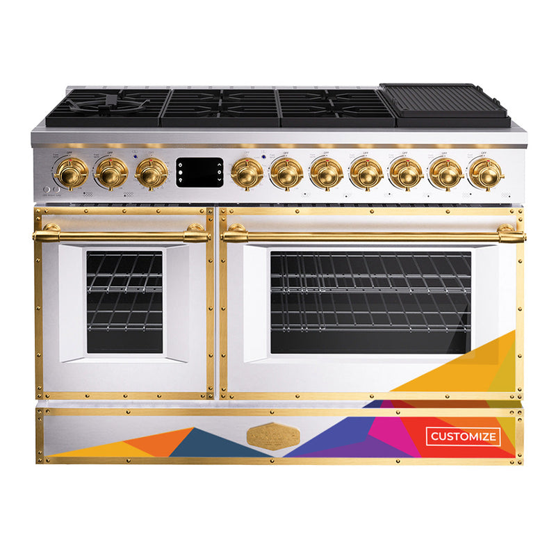 48“ Freestanding Custom Gas Range with 8 Sealed Burners Cooktop, Rapid Convection Oven, Natural Gas/LP Convertible - AK-G48N05A-1