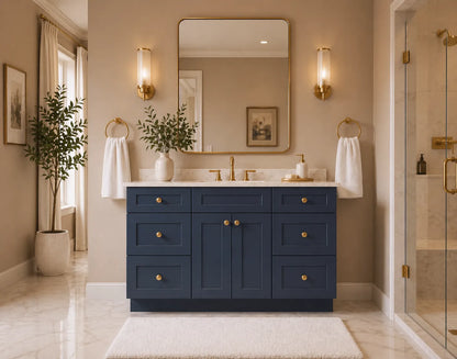 48 Inch Navy Blue Shaker Single Sink Bathroom Vanity with Drawers