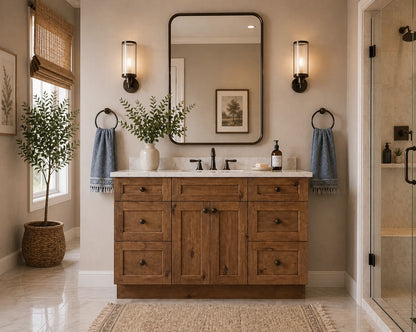 48 Inch Rustic Shaker Recessed Single Sink Bathroom Vanity with Drawers