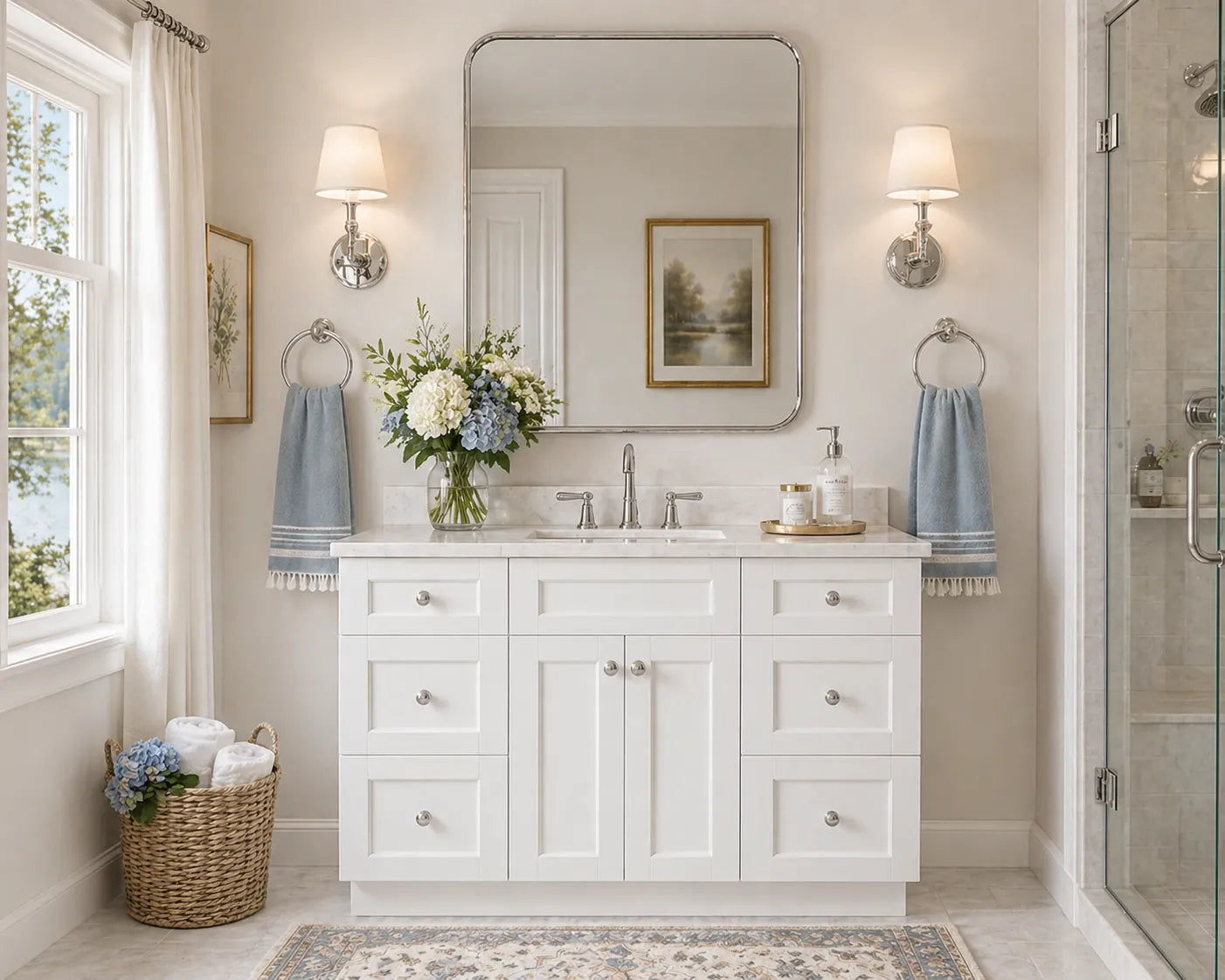 48 Inch White Shaker Single Sink Bathroom Vanity with Drawers