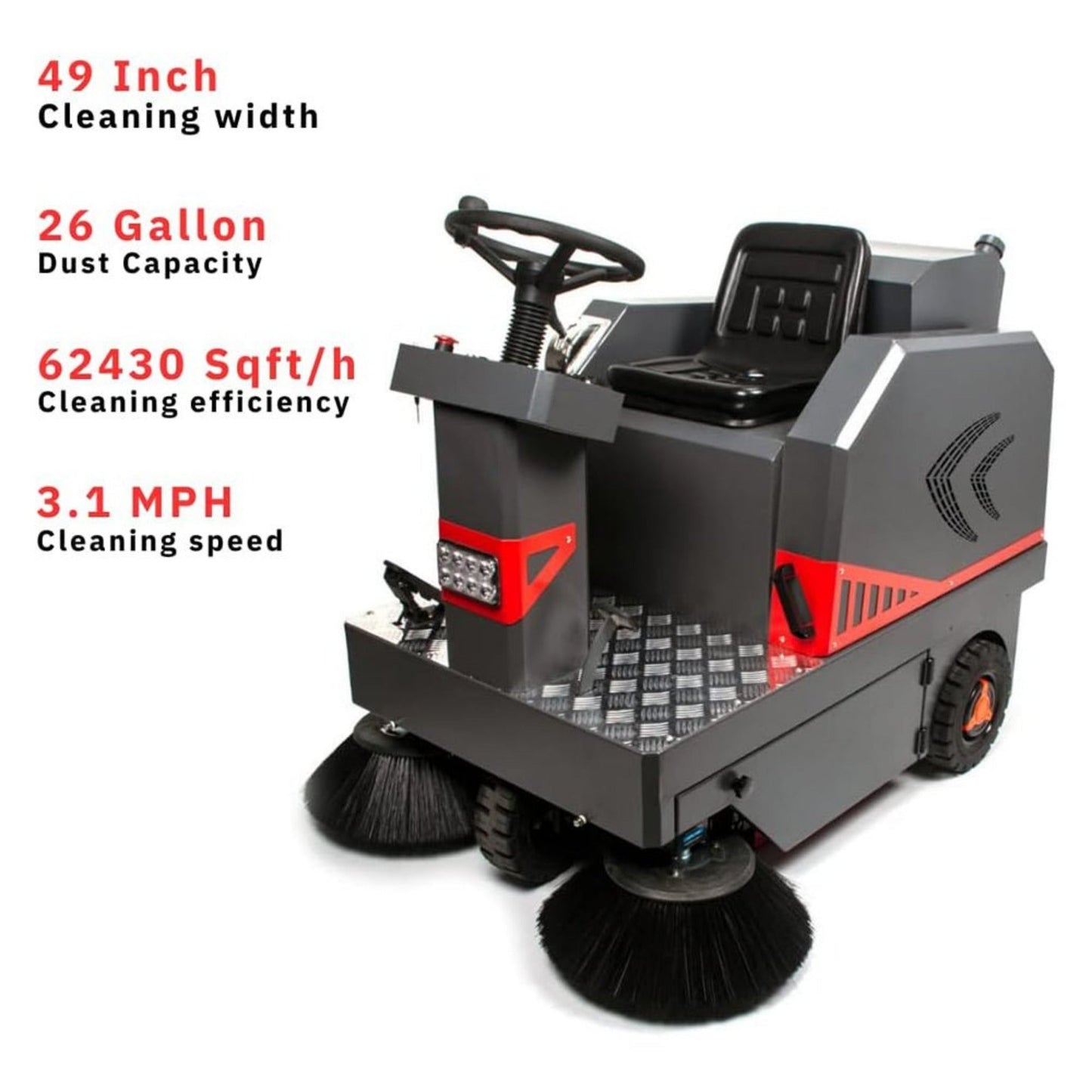 49-Inch Heavy-Duty Electric Industrial Ride-On Floor Sweeper With Dust Bin, 1400W (SAK18436)