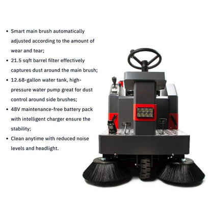 49-Inch Heavy-Duty Electric Industrial Ride-On Floor Sweeper With Dust Bin, 1400W (SAK18436)