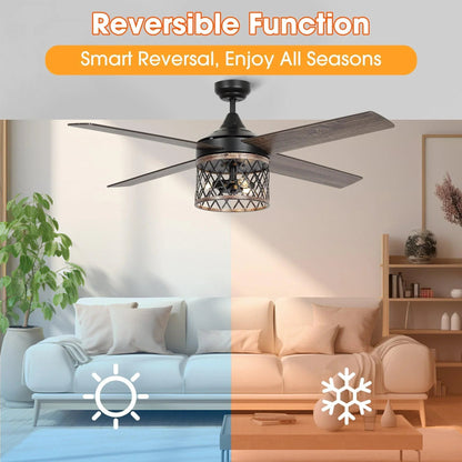 52" Mirelle Indoor Black Downrod Mounting Ceiling Fan with Light Kit and Remote
