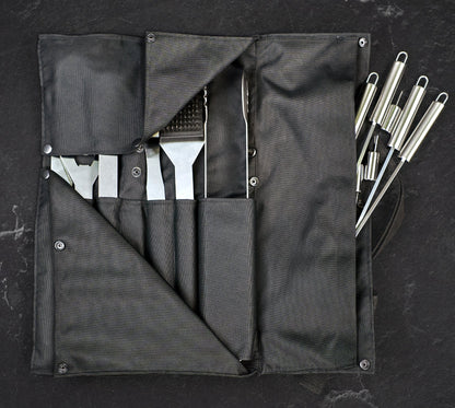 “Denver" Camping Accessories BBQ Tools Set  in a Fabric Case, 17 items