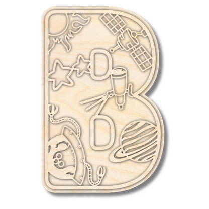 Unfinished Wood Layered Themed Letters | Space | A-Z | 2 Piece | up to 24"