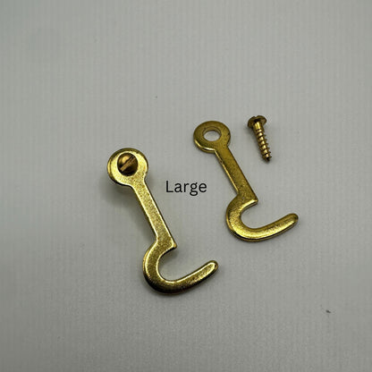 Brass Latch Hook Brass-Plated Stamped Steel, Available in Medium and Large Sizes
