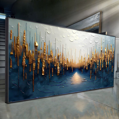 Golden Forest Reflection Abstract Impasto Wall Art