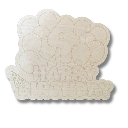 Unfinished Wood Etched 4th Birthday Balloons Shape | Paint By Line Crafts | up to 30" DIY
