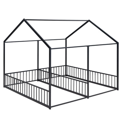 House Platform Beds, 2 Shared Beds, Metal Frame With Guardrails