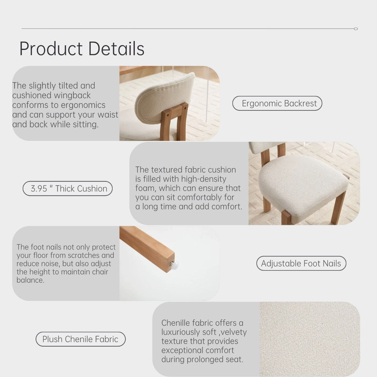 Dining Chairs With Ergonomic Backrest And Adjustable Feet (Set of 2)