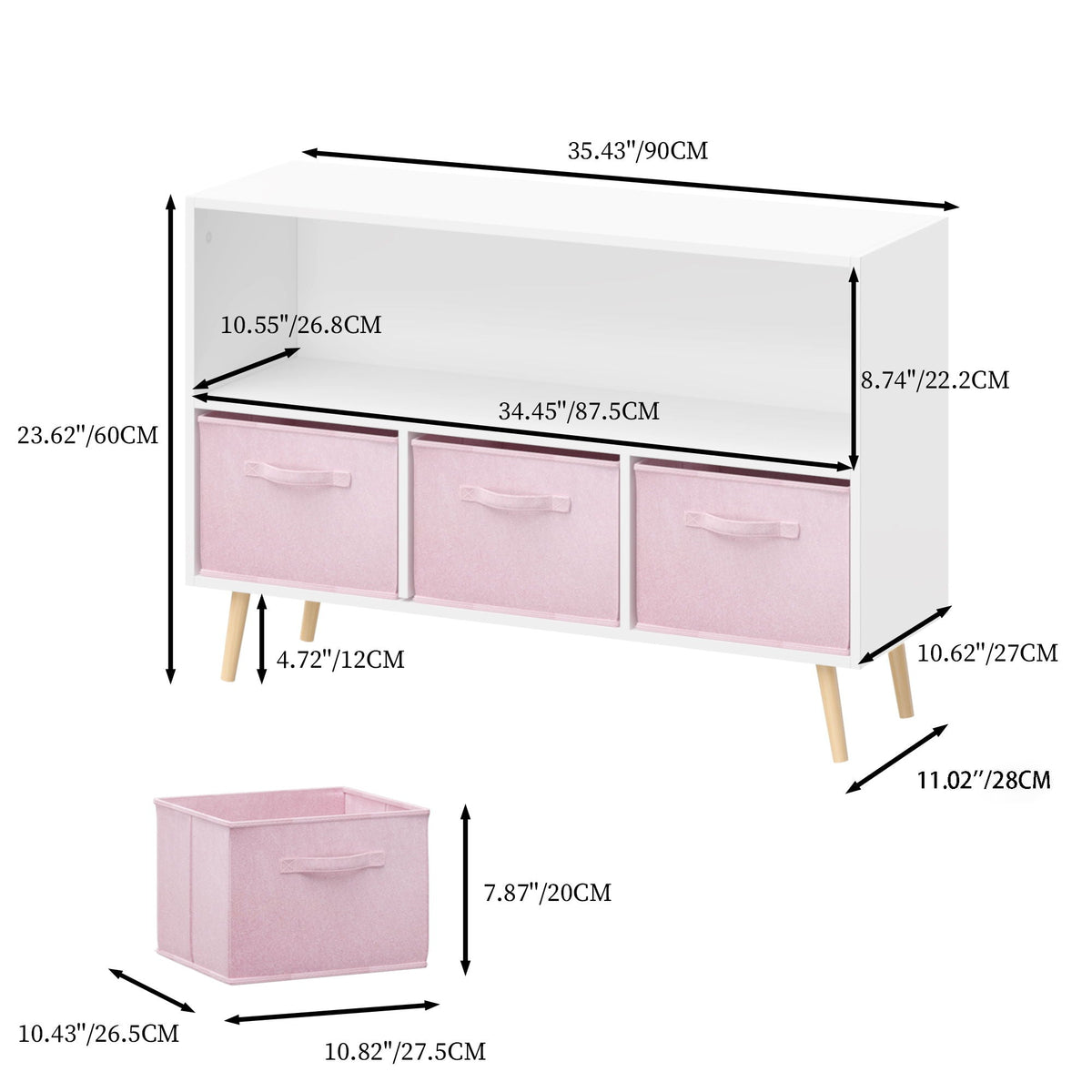 Bookcase With Collapsible Drawers, Book Display Organizer