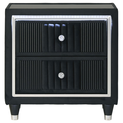 Ravenne 2-drawer Velvet Upholstered LED Nightstand with USB Black