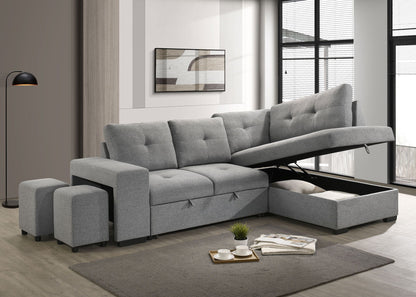 Roanne Fabric Upholstered Sleeper Sectional Sofa Grey
