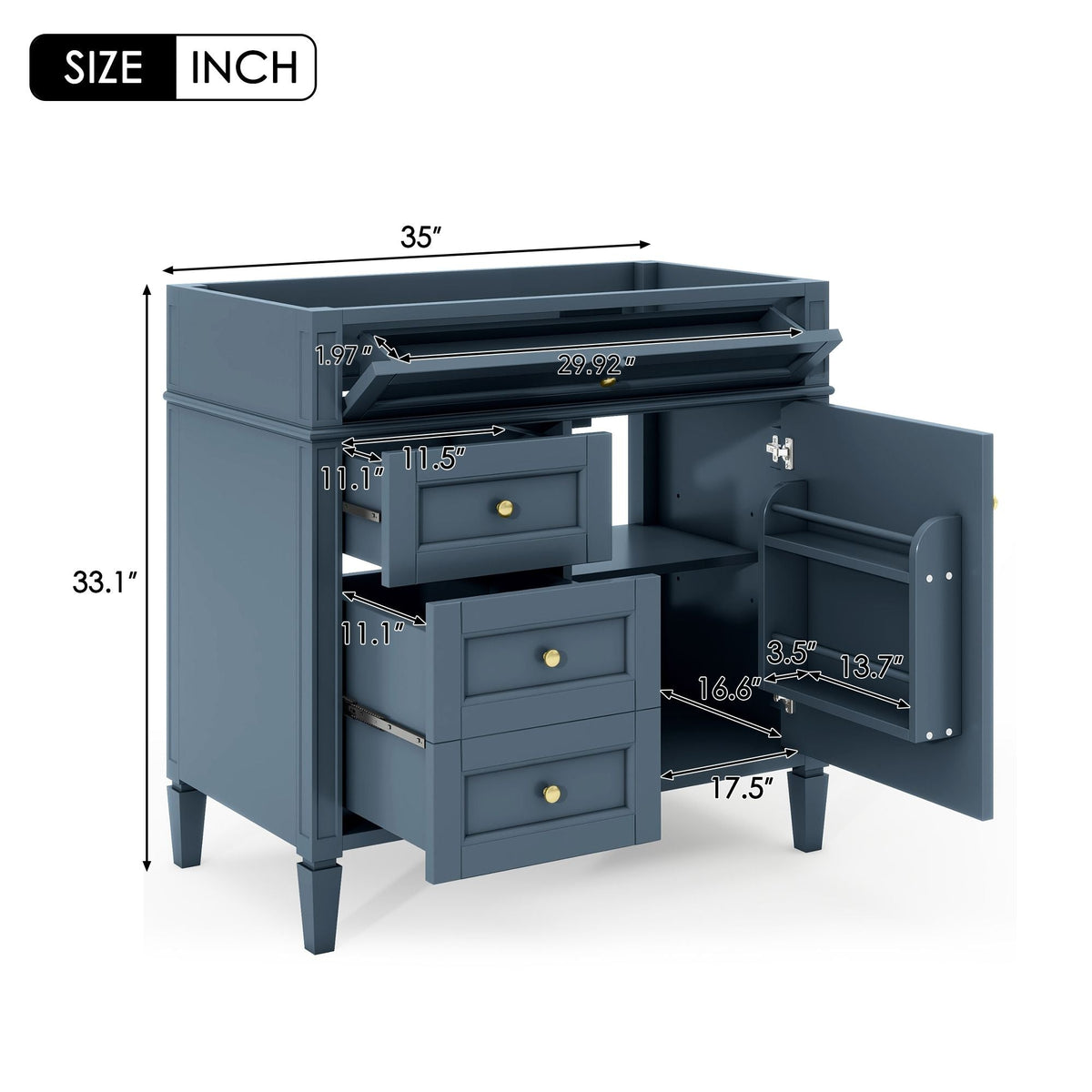 Bathroom Vanity With 2 Drawers And Tip-Out Drawer, Storage Cabinet