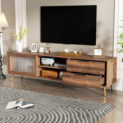 TV Stand, Media Console With 2 Doors, 2 Drawers & Storage Cabinet - Walnut