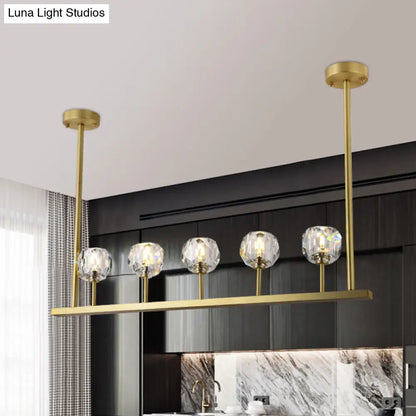 DecorBites™ 5-Head Linear Crystal Ball Pendant Light in Gold - Elegant Dining Room Ceiling Fixture