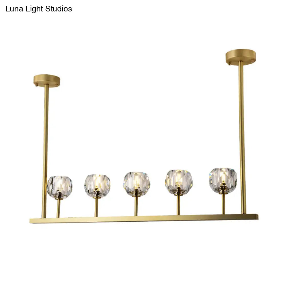 DecorBites™ 5-Head Linear Crystal Ball Pendant Light in Gold - Elegant Dining Room Ceiling Fixture