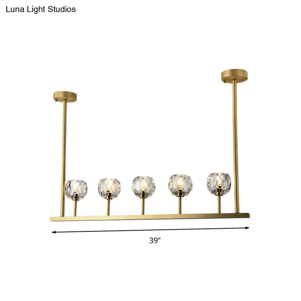 DecorBites™ 5-Head Linear Crystal Ball Pendant Light in Gold - Elegant Dining Room Ceiling Fixture