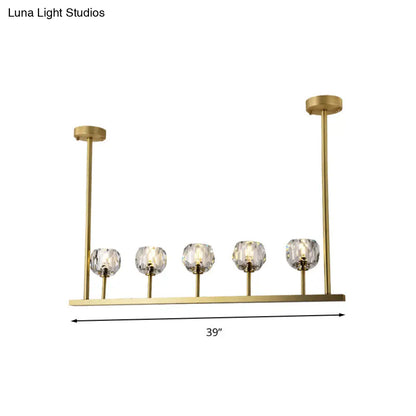 DecorBites™ 5-Head Linear Crystal Ball Pendant Light in Gold - Elegant Dining Room Ceiling Fixture
