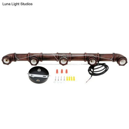 DecorBites™ 5-Head Steampunk Island Pendant Light with Straight Pipes and Rustic Charm