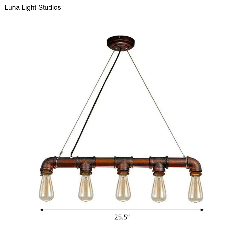 DecorBites™ 5-Head Steampunk Island Pendant Light with Straight Pipes and Rustic Charm