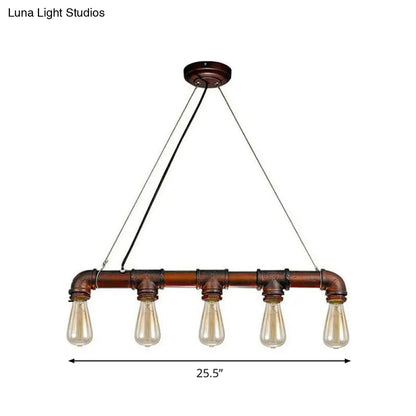DecorBites™ 5-Head Steampunk Island Pendant Light with Straight Pipes and Rustic Charm