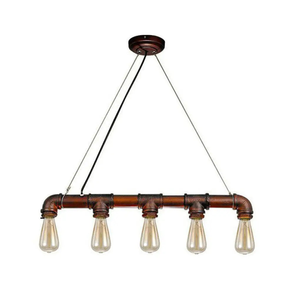 DecorBites™ 5-Head Steampunk Island Pendant Light with Straight Pipes and Rustic Charm