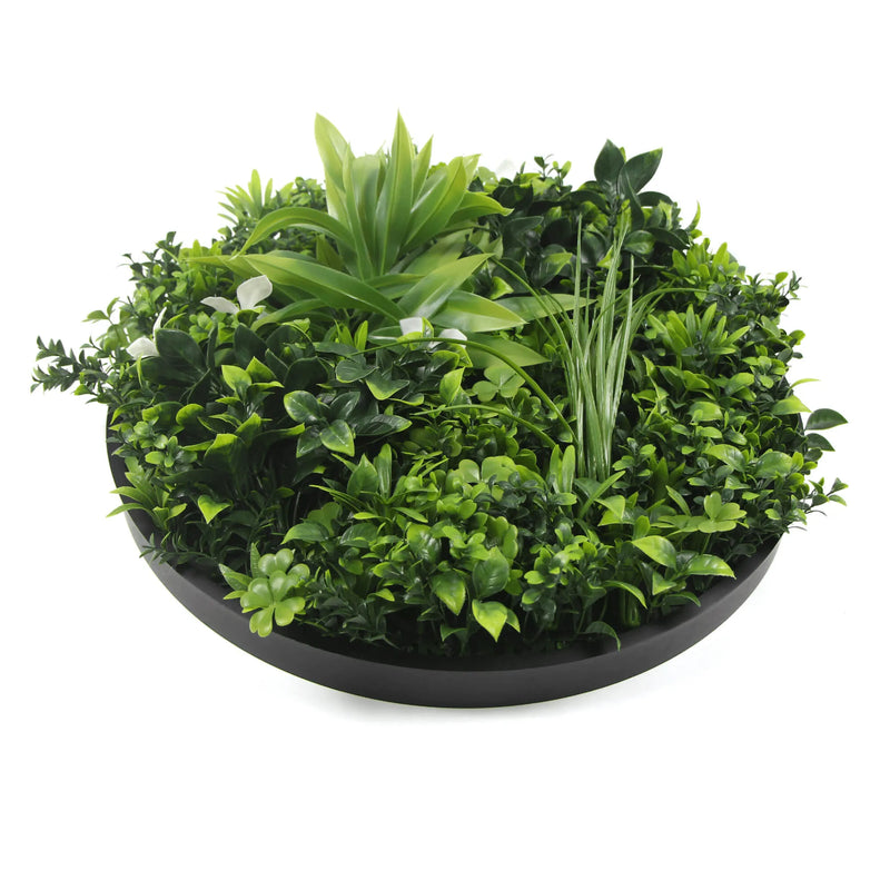 Artificial Green Wall Disc 30in – Black Frame – UV Resistant – Commercial Grade