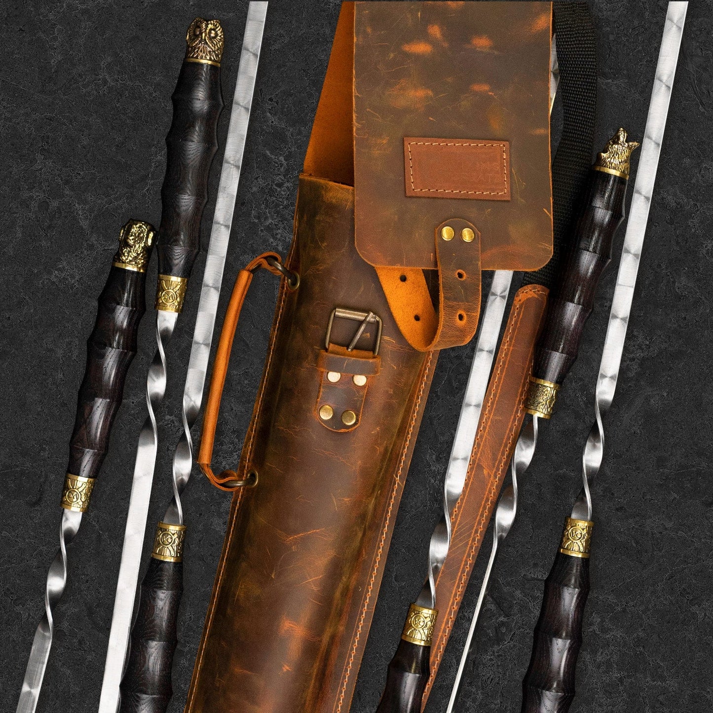 "Viking" Set in a Leather Case Camping Accessories BBQ Skewers Set  in a Leather Case, 7 items
