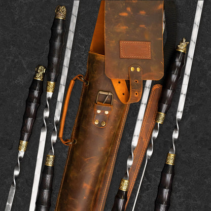 "Viking" Set in a Leather Case Camping Accessories BBQ Skewers Set  in a Leather Case, 7 items