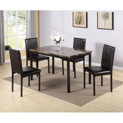5-Piece Black Dining Table Set with Marble Style Top