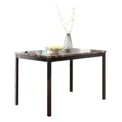 5-Piece Black Dining Table Set with Marble Style Top