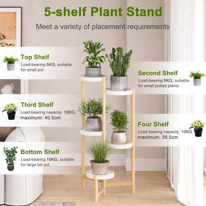DecorBites™ 5-Tier Bamboo Plant Stand for Indoor and Outdoor