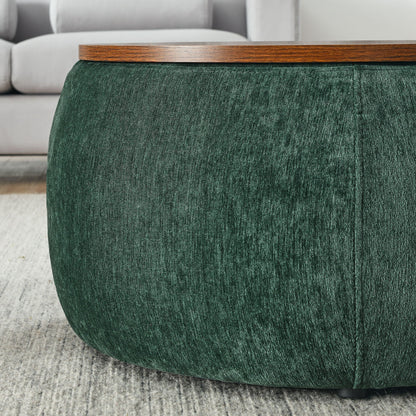 Round Storage Ottoman, 2 In 1 Function, End Table And Ottoman