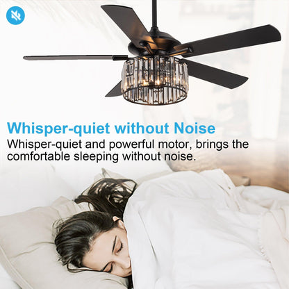 52" Dicken Modern Downrod Mount Reversible Crystal Ceiling Fan With Lighting